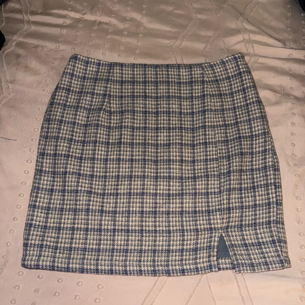 Vintage Paper Crane Blue and Gray Houndstooth Skirt